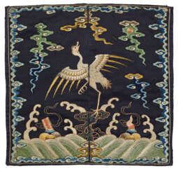 AN EMBROIDERED BLACK SATIN-GROUND RANK BADGE OF A WILD GOOSE, BUZI