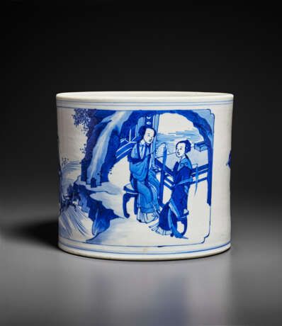 A BLUE AND WHITE BRUSH POT - Foto 1