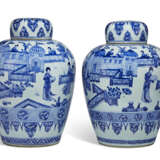 A PAIR OF BLUE AND WHITE OVOID JARS AND COVERS - photo 2