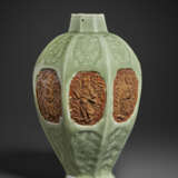 A RARE AND IMPORTANT MOLDED AND BISCUIT-RESERVED LONGQUAN CELADON OCTAGONAL VASE, MEIPING - фото 12