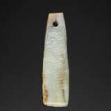 A VERY RARE AND FINELY CARVED WHITE JADE TABLET PENDANT - photo 2