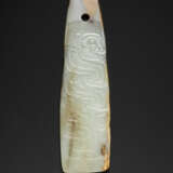 A VERY RARE AND FINELY CARVED WHITE JADE TABLET PENDANT - photo 4