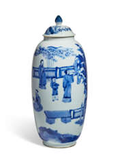 A BLUE AND WHITE OVOID JAR AND A COVER