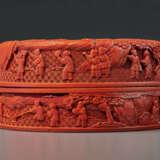 A RARE AND FINELY CARVED RED LACQUER `HUNDRED BOYS’ CIRCULAR BOX AND COVER - фото 3
