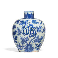 A BLUE AND WHITE &#39;AUSPCIOUS CHARACTERS’ JAR