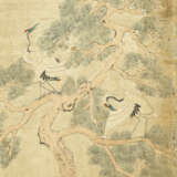 AN EXCEPTIONALLY RARE TWELVE-PANEL EMBROIDERED AND PAINTED `DEER AND CRANE` SCREEN - Foto 4