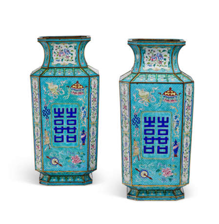 A PAIR OF LARGE PAINTED ENAMEL VASES - photo 1