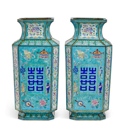 A PAIR OF LARGE PAINTED ENAMEL VASES - photo 2