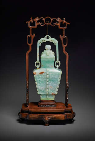 A JADEITE HANGING VASE AND COVER - photo 1