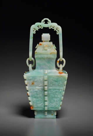 A JADEITE HANGING VASE AND COVER - photo 3