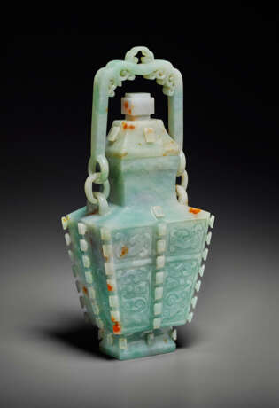 A JADEITE HANGING VASE AND COVER - photo 5