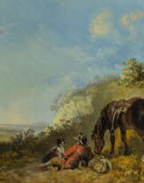 Rastender Reiter mit Hund