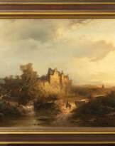 Landschaft mit Schloss und Reisenden