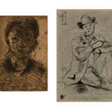 Paar Grafiken, Portrait du peintre A. Guillaumin au pendu und Tête du jeune fille - фото 1