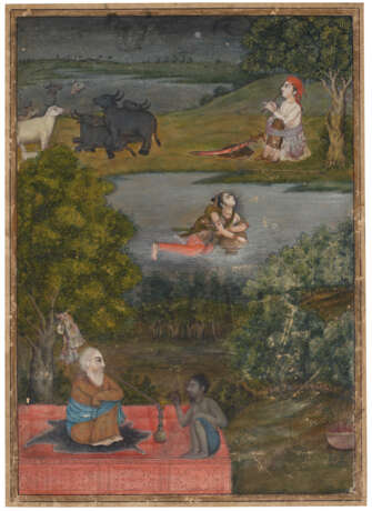 A PAINTING OF SOHNI CROSSING THE RIVER TO MAHIVAL - Foto 1