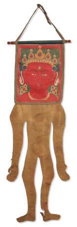 A DOUBLE-SIDED PAINTED FIGURAL FORM HANGING CLOTH - photo 1