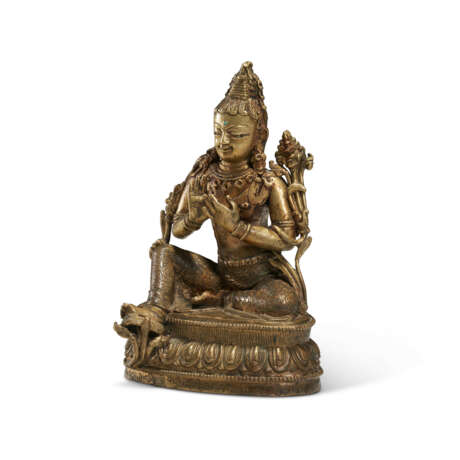 A SILVER AND COPPER-INLAID BRONZE FIGURE OF MAITREYA - Foto 2