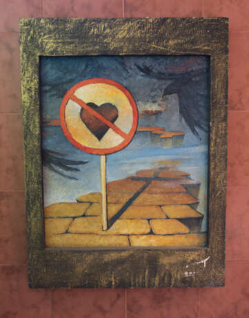 Итог или Любить запрещено Canvas on cardboard Oil Surrealism Mountain landscape Ukraine 2012 - photo 2