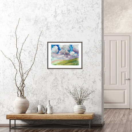 Картина акварель, акварель „Пейзаж акварелью Небо над Чусовой“, Papier, Aquarell, Impressionismus, Landschaftsmalerei, Russland, 2019 - Foto 3