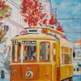 Городской трамвай Toile sur le sous-châssis Acrylique et huile sur toile Impressionnisme Paysage urbain Portugal 2022 - photo 1