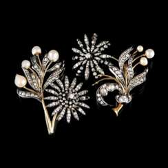 Zwei Viktorianische Diamant-Perlen-Broschen.