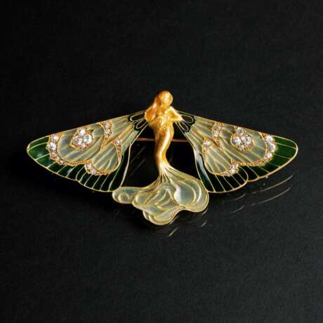René Lalique (Ay/Marne 1860 - Paris 1945). Art Nouveau Diamant Plique-à-jour Brosche 'Papillon Nymphe'. - photo 2