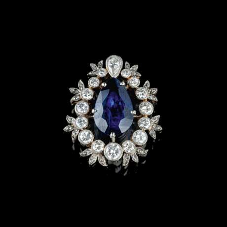 Seltene Art-déco Diamant Parure mit natürlichem Saphir-Tropfen. - photo 4