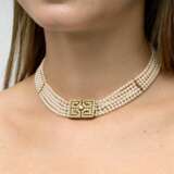 Perlen Collier de Chien mit Brillant-Schließe. - фото 2
