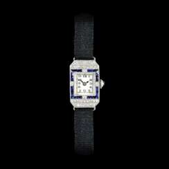 Art-déco Damen-Armbanduhr mit Edelstein-Besatz.