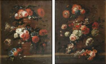Mario Nuzzi (Penna Fermana 1603 - Rom 1673), Umkreis. Paar Gegenstücke: Blumen in Vasen.