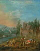 Adriaen Frans Boudewijns (Brüssel 1644 - Brüssel 1711), zugeschr. Reges Treiben am Fluss.