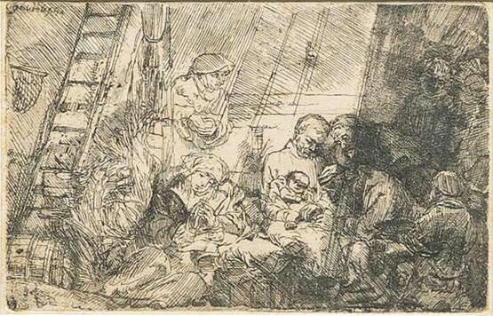 Rembrandt Harmenszoon van Rijn (Leiden 1606 - Amsterdam 1669). Die Beschneidung im Stall. - Foto 1