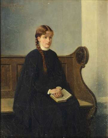 Hubert Salentin (Zülpich 1822 - Düsseldorf 1910). Mädchen auf der Kirchenbank. - Foto 1