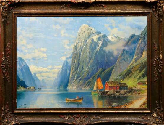 Eilert Adelsteen Normann (Bodö 1848 - Kristiania/Oslo 1918). Postschiff im Fjord. - Foto 2