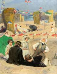 Richard Gutschmidt (Neuruppin 1861 - München 1926). Elegante Gesellschaft am Strand.