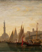 Жан Антуан Теодор Гюден. Théodore Gudin (Paris 1802 - Boulogne-sur-Seine 1880). Boote vor einer Stadt mit Minarett.