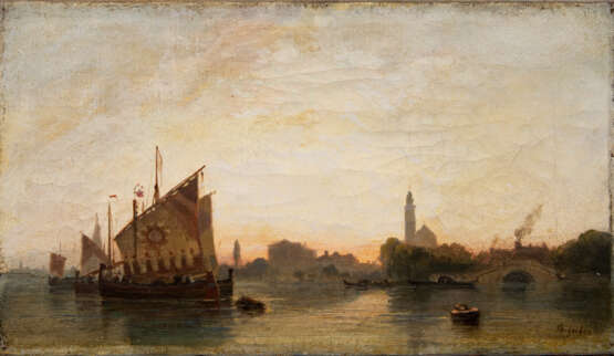 Théodore Gudin (Paris 1802 - Boulogne-sur-Seine 1880). Segelboote vor einer südlichen Stadt. - Foto 1