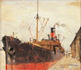Victor Qvistorff (Aarhus 1883 - Kopenhagen 1953). Schiff am Kai.