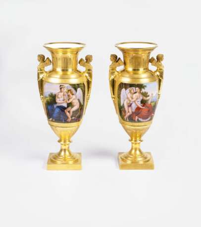 Atelier Céline Parmentier-Jolly tätig um 1843-49. Paar feiner französischer Empire-Vasen. - photo 1