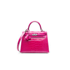 A SHINY ROSE MEXICO ALLIGATOR SELLIER KELLY 25 WITH PALLADIUM HARDWARE