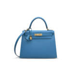 A BLEU ZANZIBAR EPSOM LEATHER SELLIER KELLY 28 WITH GOLD HARDWARE - photo 1