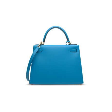 A BLEU ZANZIBAR EPSOM LEATHER SELLIER KELLY 28 WITH GOLD HARDWARE - photo 3