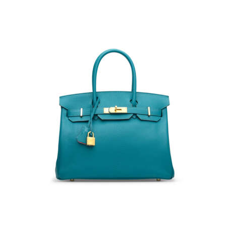 A CUSTOM TURQUOISE & ROSE AZALÉE CHÈVRE LEATHER BIRKIN 30 WITH PALLADIUM HARDWARE - фото 1