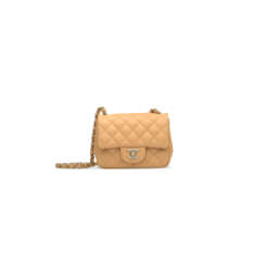 A NUDE QUILTED LAMBSKIN LEATHER MINI SQUARE FLAP BAG WITH LIGHT GOLD HARDWARE