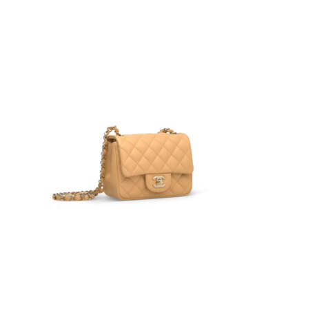 A NUDE QUILTED LAMBSKIN LEATHER MINI SQUARE FLAP BAG WITH LIGHT GOLD HARDWARE - фото 2