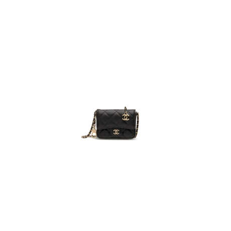 A BLACK QUILTED LAMBSKIN LEATHER COIN PURSE ON CHAIN WITH GOLD HARDWARE - Foto 1