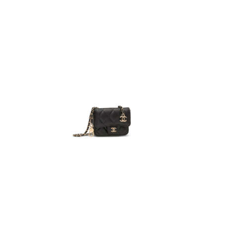 A BLACK QUILTED LAMBSKIN LEATHER COIN PURSE ON CHAIN WITH GOLD HARDWARE - Foto 2