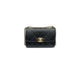 A BLACK QUILTED CALFSKIN LEATHER FLAG BAG WITH GOLD HARDWARE - photo 1