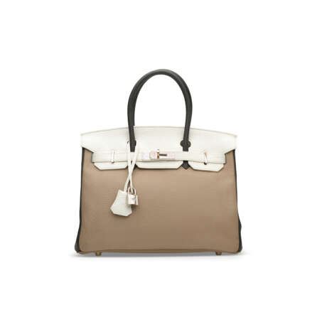 A LIMITED EDITION TRI-COLOR GRIS TOURTERELLE, WHITE & GRAPHITE CLÉMENCE LEATHER BIRKIN 30 WITH PALLADIUM HARDWARE - photo 1