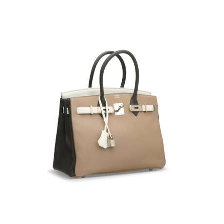 A LIMITED EDITION TRI-COLOR GRIS TOURTERELLE, WHITE & GRAPHITE CLÉMENCE LEATHER BIRKIN 30 WITH PALLADIUM HARDWARE - photo 2